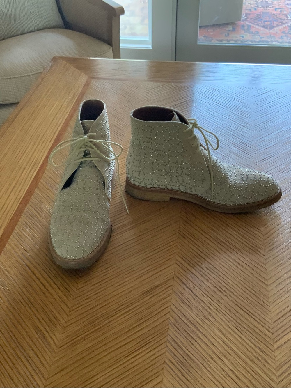 Alaïa Light Beige Suede Studded Chukka Boots
